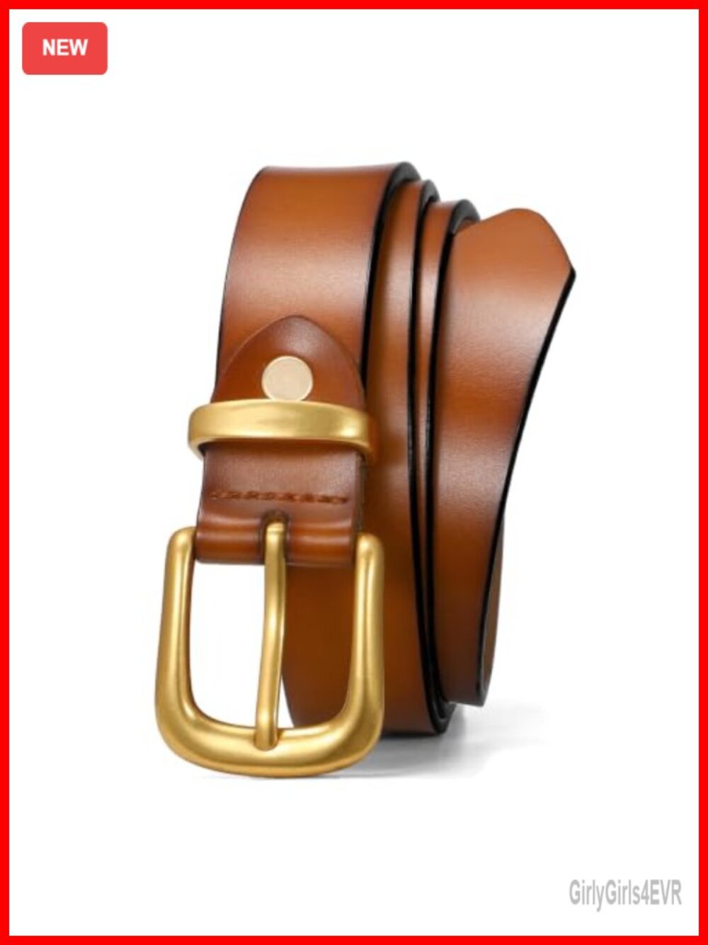 Faux Leather Women's Belt with Gold Vintage Brass Buckle